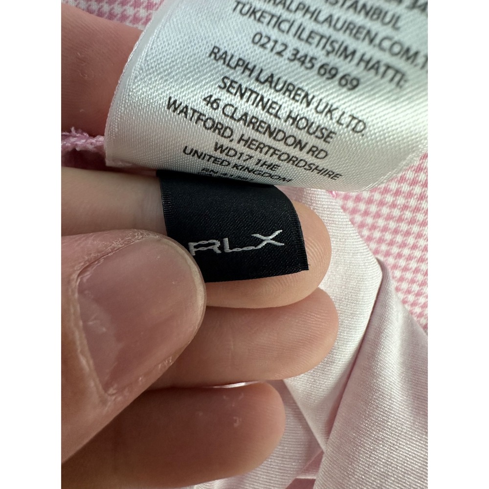 RLX Ralph Lauren Polo Shirt 2XL Pink Houndstooth Cutaway Collar Performance Golf - Picture 8 of 9